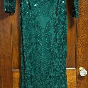 Emerald Sequin Evening Dress - Women's Formal Gown